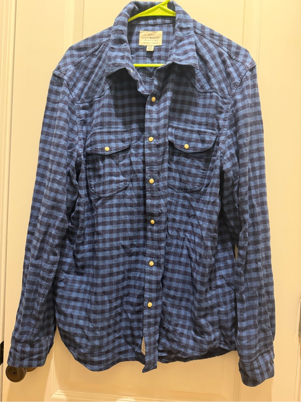 Lucky Brand Navy and Blue Plaid Snap-Front Shirt